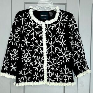 Michael Simon Vintage Y2K Snowflake Cardigan Hidden Button Silk Blend Sz Medium